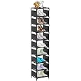 UrMsun 10 Tiers Vertical Shoe Rack, Tall Small Narrow Space Saving Shoe Storage Organizer for Entryway Door Single Pairs Sturdy Shoe Shelf (10 Tiers) (Black)
