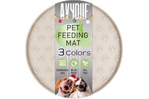 AVYDIIF Pet Feeding Mat, Waterproof Anti-slip Placemats for Dog Cat Bowl Silicone Pet Food Mat, Raised Edge Prevent Spills on Floor & Carpet, Dishwasher Safe (1 Beige, 28 X 28 cm)
