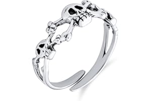 BLING JEWELRY Punk Rocker Caribe Pirata Esqueleto Huesos Cráneo Goth Crossbones Midi Toe Ring Para Mujeres Adolescentes Oxidado .925 Plata Esterlina Ajustable
