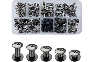 SHSMPXOY 100 Sets Chicago Screws M5*4/6/8/10/12mm Chicago Book Binding Screws Rivets for Leather Metal Rivet Replacement Repair for DIY Book Scrapbook Bookbinding, Bags,Collars(Gloss Black)