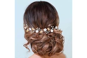 ‎HANDCESS Handcess Brautschmuck mit Blättern und silberfarbenen Perlen, Opal, Kopfschmuck, Blume, Strass, Brautschmuck, Haarschmuck für Frauen und Mädchen, goldfarben