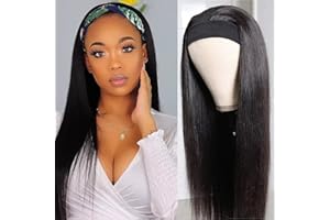 MUABY Straight Headband Wigs for Black Women Bandeau Perruque Femme Naturelle Brésilien Perruque Bandeau Cheveux Humain Perruque Femme Courte Couleur Noire Naturelle 16 Pouce