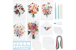 WEBEEDY 20 Kit de Cartes de Voeux en Papier Quilling avec Instructions pour Adultes Débutants 5 Styles de Combinaisons de Fleurs Kit de Création de Cartes Quilling pour Anniversaire