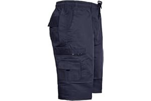 Whispering Jones London Mens Cargo Combat Plain Long Shorts Elasticated Waist Summer Polycotton SZ 30-40