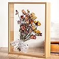 OUKEYI 8x10 Floating Frame in Light Oak,Double Glass Picture Frame Display Photo ，Wooden Dried Flower Photo Frame Dried Flower Display Stand Decorative Floating Photo Frame