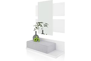 duehome | Recibidor con cajón y Espejo, Mueble de Entrada, Modelo Milo, Acabado en Blanco Artik y Cemento, Medidas: 75 cm (Largo) x 29 cm (Fondo) x 116 cm (Alto)