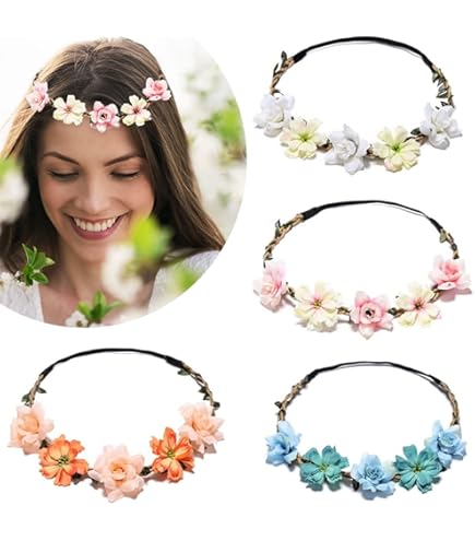 2pcs Bandeaux Fleur Couronne Guirlande Fleur Cheveux Artificiel Serre Tête Headband Floral Fleurs Séchées Accessoires De Coiffure Pour Fête Mariage