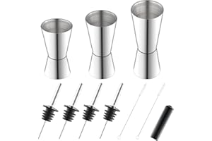 UGBO Cocktail Jigger Messbecher Edelstahl Barmaß 3cl/4cl/5cl Gin Measuring Cups Set Klein Doppelmaß Jigger mit 4 Flaschenausgießer 3 Bürste Zubehör für den Barkeeper für Bar Party 3 Stück