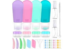 ZEUWETS Botes de Viaje Avion a Prueba de Fugas, 20 Piezas 90ml Botellas de Viaje Silicona, Envases Viaje Rellenables,Botes Vacíos Portátiles Viaje para Champús Lociones