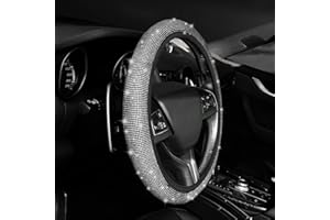 URAQT Coprivolanti per Auto, Coprivolante Universale 36-38 cm, Coprivolante Auto con Bling Bling Scintillante Strass per la Maggior Parte delle Automobili (Bianco)