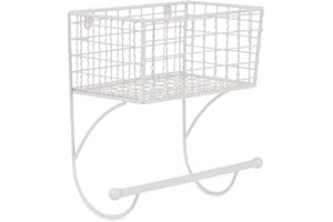 DII Arredamento rustico del bagno della fattoria, contenitore in metallo, piccolo portasciugamani, bianco antico