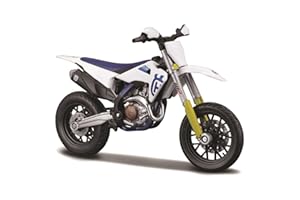 Bburago Husqvarna FS 450 Supermoto Motorrad - Maßstab 1:18 - Unglaublich detaillierte Druckguss-Nachbildung Sammlerstück Motorradmodell, Weiß