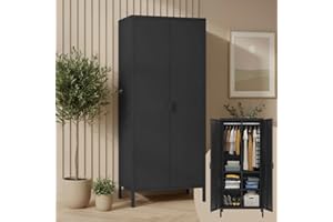 skølm Ituri Metallschrank Schwarz – Kleiderschrank mit 6 Fächern & 2 Kleiderstangen – Garderobenschrank Flur 80 cm breit – Schlafzimmerschrank Industrial Style – Stahlschrank für Wohnzimmer & Büro