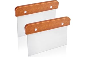 Fzyisw 2Pcs Dough Scraper Cutter 15CM Food Grade Stainless Steel Dough Cutter with Wooden Handle, Bench Scraper, Pastry Scraper Kitchen Scraper for Pizza, Bread, Pastry, Cake Dough Baking Shaping