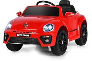 Maxmass Kids Electric Ride on Car, 12V Battery Powered Licensed Volkswagen Beetle Vehicle with Remote Control, Lights, Music, USB, FM, Bluetooth and Slow Start, Children Toy Car for Boys Girls (Red)