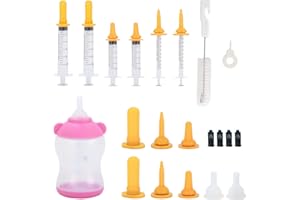 LUNEKUCK 21 Pezzi Kit di Biberon 100ML per Gattini Cuccioli Neonati con 6 Pcs Siringa per Animali Domestici 1ML/5ML/10ML e 8 Capezzoli e 1 Spazzole per Pulizia per Piccoli Mammiferi Gatti Cani Conigli