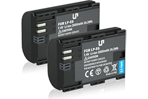 LP LP-E6, LP-E6N Akku, 2er-Pack 2600 mAh Ersatzakkus für Canon EOS R6, R5, R, 90D, 80D, 70D, 60D, 60DA, 6D, 6D Mark II, 5D Mark II/III/IV, 5DS, 5DS R, 7D, 7D Mark II, XC15, XC10