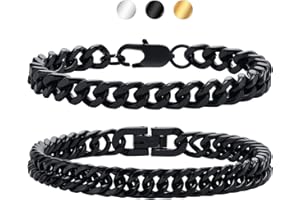 GAMTIC Bracciale Uomo a Catena Cubana 2 Pezzi - Robusta Set di Braccialetto in Acciaio Inox Argento con Confezione 19/21/23cm Idee Regalo Uomo Ragazzo Fidanzato