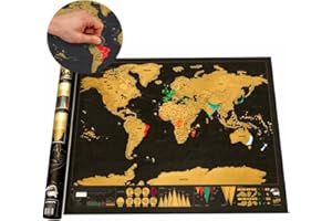 Gobfar Mappa del mondo da grattare, Cartina Geografica Mondo 42x30cm Carta patinata Scratch off Map, Cartina Geografica Mondo da Grattare poster da parete, idea regalo per viaggiatori + Tubo Regalo
