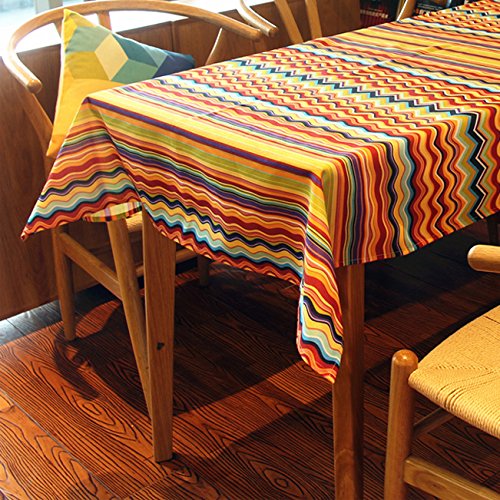 Colorized Stripe Spectrum Fashion Theme Polyester Fibre Terylene Material Tablecloth Table Cover Wipe Clean Waterproof Oilproof Mildewproof Skidproof Stain resistant.(140x180cm)