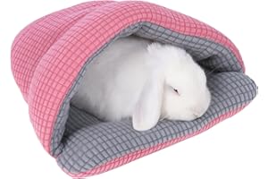 Fohuanky Cozy Small Pet Cave Bed Semi-Enclosed Hideout for Rabbits Guinea Pigs Hamsters Kittens Washable Portable Snuggle Winter Nest (Pink, M)