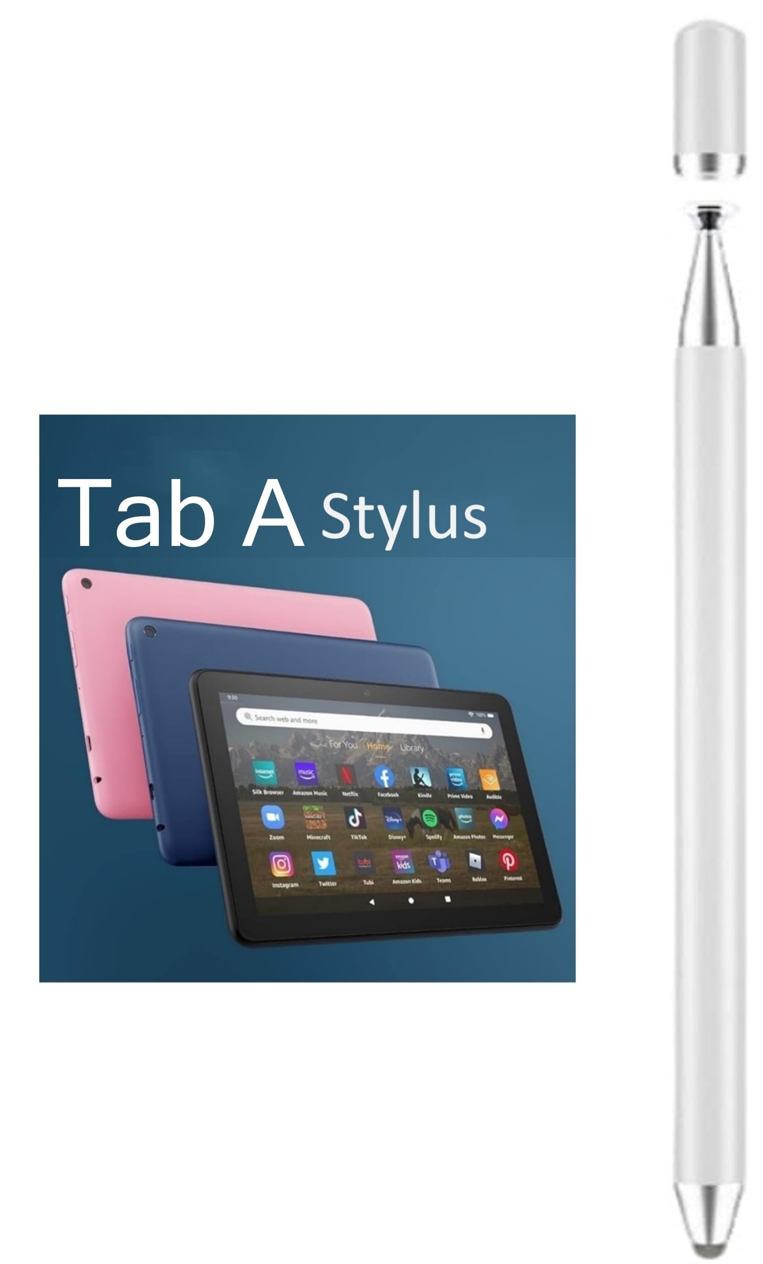 fllynewrite 2-in-1 Stylus Pen for Samsung Galaxy Tab A9+ Plus/A9/A8/A8 Plus/A7/A7 Lite, High Sensitivity & Precision Capacitive Pencil for iPad Pro/iPhone/Fire/Surface Tables All Touch Devices (White)