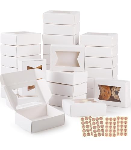 BadenBach 40 Scatole Porta Caramelle In Carta Kraft Con Finestra, 10,5x10,5x10,5 Cm – Ideali Per Mele Candite, Biscotti E Cioccolatini – Include 40 Bastoncini Da 15 Cm