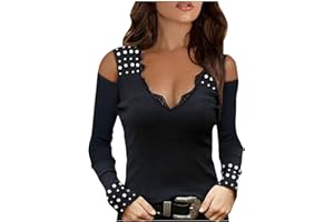 ClodeEU Women Lace T Shirt Dressy Eelgant Long Sleeve V Neck Tops Casual Pullover Tunic Sexy Tops with Pearls Ladies Aautumn Holiday Party Jumper Blouse Undershirt, Gray, black, pink