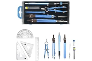 OTTYMO 13Pcs Professional Geometry Set Metal Compass Geometry Precision Tool Math Drafting Dividers Tool Set Circle Drawing Tools Rulers Protractors for Architects Engineers Students Woodworking