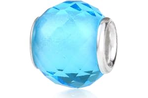 YIRONG JEWELRY Breloque en verre de Murano en argent sterling 925 avec pierre de naissance pour bracelet Pandora pour un anniversaire bleu clair