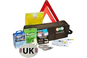 Family Motoring & Leisure 8 Piece European Travel Kit for Driving Abroad Quality Ultimate Safety Abroad European Travel Essentials storage bag & Emergency Roadside Breakdown Kit9