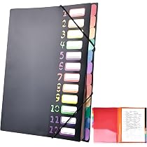 Porte-Documents A4 12 Compartiments – Polypropylène Étanché + Élastique – Parfait École, Bureau, Voyages (Noir)