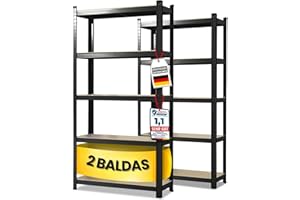 KARAT Estantería para cargas pesadas, juego de 2 unidades, 60 x 120 x 200 cm, 5 estantes ajustables, color negro