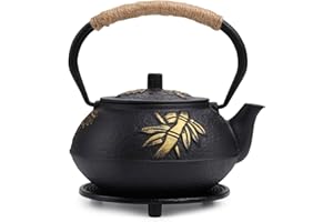 Fuloon Teiera in Ghisa Giapponese con Infusore, 30oz/0.9L Antiche Teiera Cinesi Orientale Design Metallo Nero Tetera Singole con Filtro