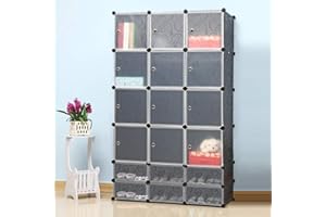 THINFAR Scaffale Cubi Armadio Armadio Armadio XXL, Scaffale di immagazzinaggio, Armadietto, Armadio in Plastica, Grande capacità (183 * 110 * 35cm, Black)