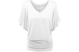 TIMEMEAN Femme Blouses Chemise à Manches Chauve-Souris Et Ourlet Replié Tunique De Couleur Unie à Manches Courtes Et Col en V De Grande Taille