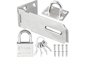 Litensh 3 Inch Stainless Steel Door Locks Hasp Latch with Padlock, Safety Packlock Clasp Hasp Lock Latch, Extra Thick Gate Lock Hasp Clasp Shed Lock for Bedroom Garage Window Silver