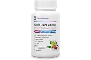 THE LONGEVITY CO Apple Cider Vinegar Tablets with Mother - 3600mg High-Strength ACV Capsules Boosted with Green Tea, Ginger & Cayenne Extract - Raw Unfiltered Cider Vinegar - 90 Vegan Pills