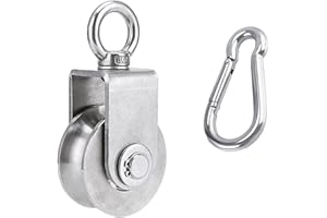 ZEONHEI 1 Stück 68mm U-Typ Umlenkrollen mit 2 Kugellager, 500kg Tragkraft 304 Edelstahl Flaschenzug mit 1 Schnapphaken, Fitness Flaschenzug Seilrolle für 22mm Seile Stahlseil, Silber