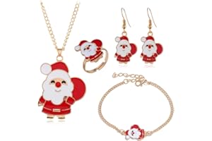 BJ-SHOP Natale Gioielli Regalo Set di Gioielli Natalizi per Bambini Ragazzine Donna Collana Set Orecchini Bracciale Anello Collana per Natale