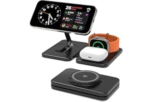 GEEKERA Caricatore con Magsafe, 3 in 1 Stazione di Ricarica per Apple Watch e iPhone 16/15/14/13/12/Pro Max/mini, Caricatore Wireless per iWatch 2-Ultra 2, Base Caricabatterie per AirPods 2-Pro-Nero