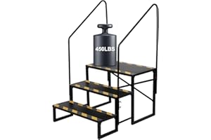 bimiti RV Stairs with Handrails 3 Steps Hot Tub Steps Updated Mobile Home Stairs Steps Outdoor RV Steel Step Ladder Support for RVs Travel Camper Trailers Motor Home Camper Porch