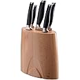 Jamie Oliver 5 Piece Professional Beech Knife Block Set - Includes paring, utility, chef's, carving and bread knives with black handles, in a wooden block
