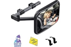 JISHSHAY 5 Pcs Baby Car Mirror Baby Rear View Car Baby Mirror for Car Back Seat Car Seat Mirror Baby Rear Facing Baby Car Mirror for Back Seat Baby Essentials for Newborn,180° Extendable Arm,Hook Clip