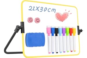 BENUAN Dry Erase Whiteboard with Stand, 21 x 30 cm Double-Sided Desktop White Board for Kid Student School Home Office (Yellow)