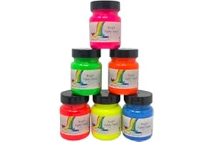 artcraft by anglo Neon Fabric Paint Set in 6 Colours. Permanent Paints in 60ml Bottles, Washable Textile Paint for Painting Clothes, T-shirts, Jeans, Bags & Shoes.