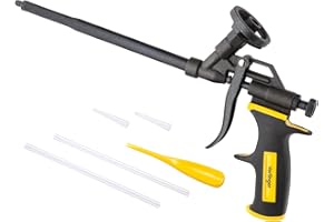 VERLINGER Pistolet pour Mousse PU - Applicateur Professionnel Plastique Aluminium Jaune - Pistolet de Dosage pour Isolation, Scellement, Calfeutrage Mousse de Construction et Travaux Bricolage