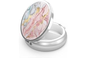 HION Portapillole 3 Scomparti, Portatile Tablet Porta Vitamine Organizer per Borsa Regalo Da Viaggio (Marmo Rosa Arancio)