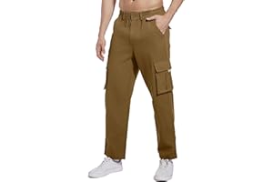 NANAMEEI Pantalon Cargo Homme en Coton Casual Taille Elastique avec Ceinture et Poche Adhésive Magique et Patte de Fermeture à Glissière