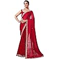 ORHANS Women's Satin Chiffon All Over Fix Diamond With Lace Work Saree With Matching Unstitched Blouse Piece
